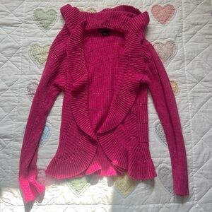 Say What? Hot Pink Fairy Core Ruffle Pastel Goth Wool Cardigan Sweater Large